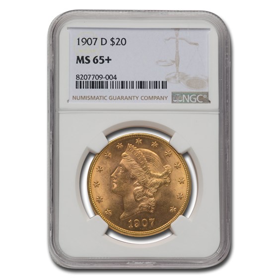 1907-D $20 Liberty Gold Double Eagle MS-65+ NGC 1907-D $20 Liberty Gold Double Eagle MS-65+ NGC