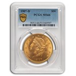 1907-D $20 Liberty Gold Double Eagle MS-66 PCGS