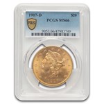 1907-D $20 Liberty Gold Double Eagle MS-66 PCGS