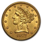 1907-D $5 Liberty Gold Half Eagle AU