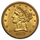 1907-D $5 Liberty Gold Half Eagle AU