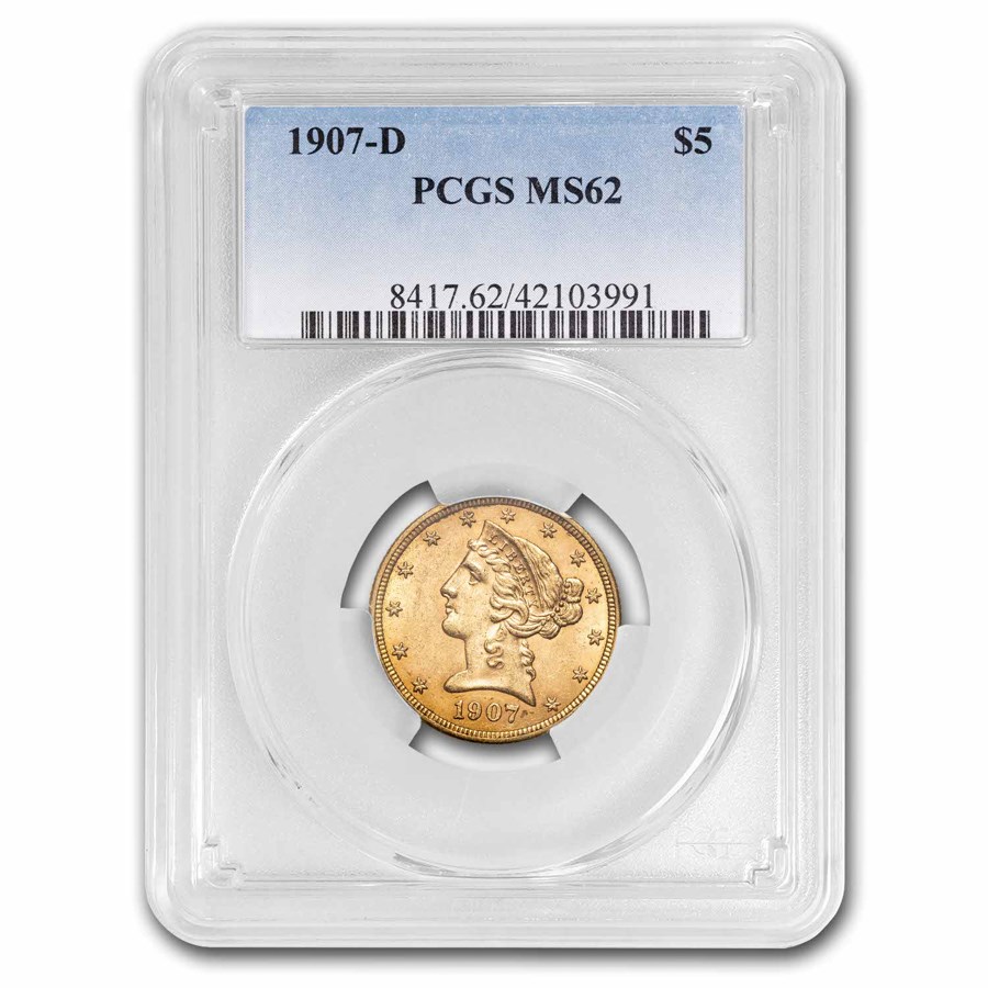 1907-D $5 Liberty Gold Half Eagle MS-62 PCGS