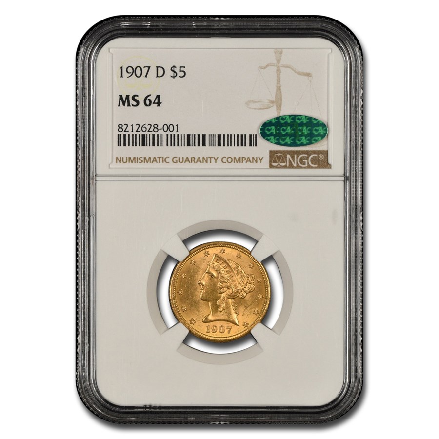 1907-D $5 Liberty Gold Half Eagle MS-64 NGC CAC