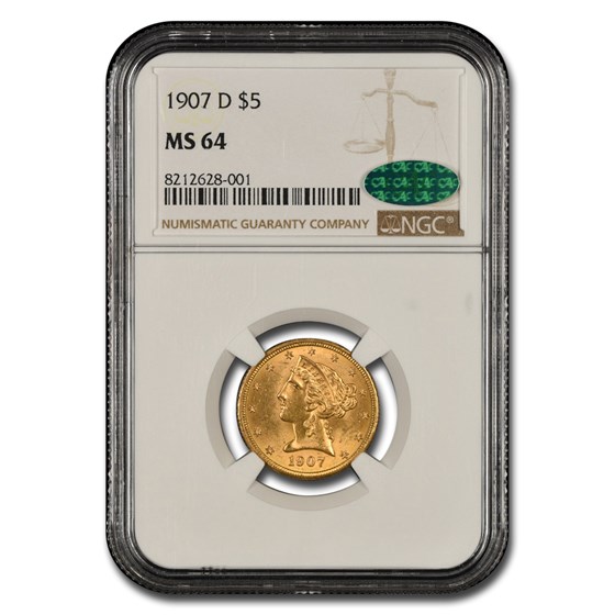1907-D $5 Liberty Gold Half Eagle MS-64 NGC CAC 1907-D $5 Liberty Gold Half Eagle MS-64 NGC CAC