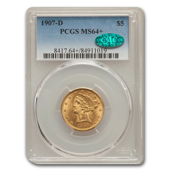 1907-D $5 Liberty Gold Half Eagle MS-64+ PCGS CAC 1907-D $5 Liberty Gold Half Eagle MS-64+ PCGS CAC