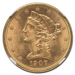 1907-D $5 Liberty Gold Half Eagle MS-65 NGC