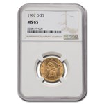1907-D $5 Liberty Gold Half Eagle MS-65 NGC