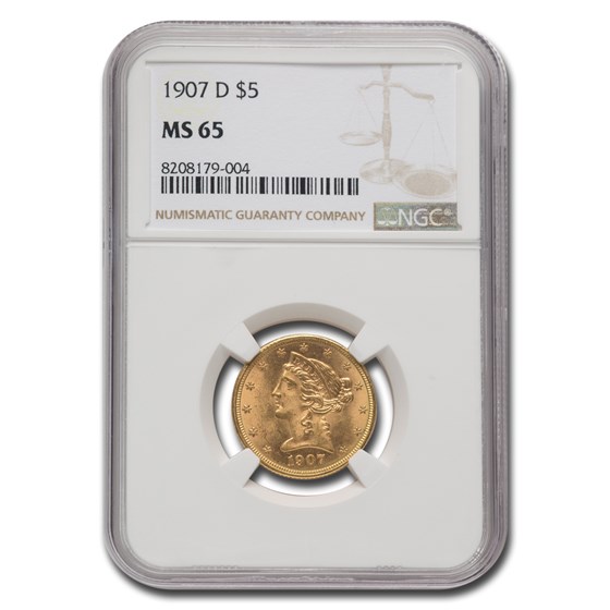 1907-D $5 Liberty Gold Half Eagle MS-65 NGC 1907-D $5 Liberty Gold Half Eagle MS-65 NGC