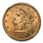 1907-D $5 Liberty Gold Half Eagle MS-65+ NGC