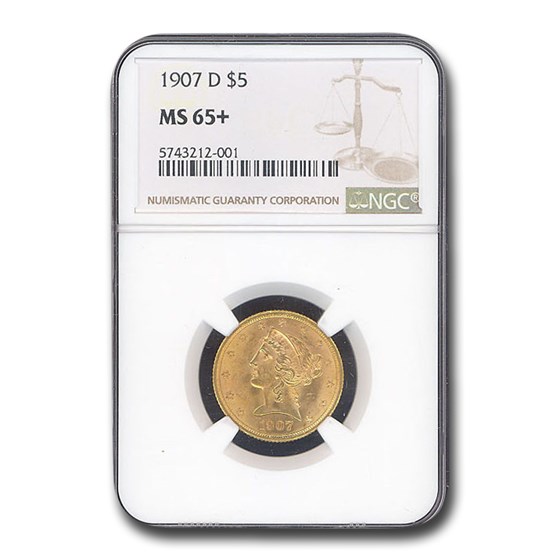 1907-D $5 Liberty Gold Half Eagle MS-65+ NGC 1907-D $5 Liberty Gold Half Eagle MS-65+ NGC