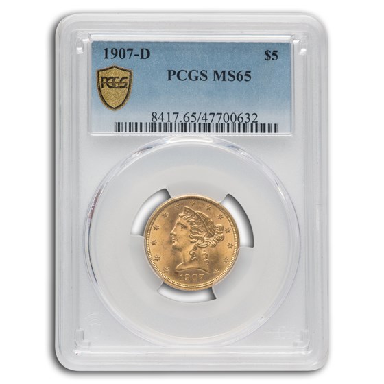1907-D $5 Liberty Gold Half Eagle MS-65 PCGS 1907-D $5 Liberty Gold Half Eagle MS-65 PCGS