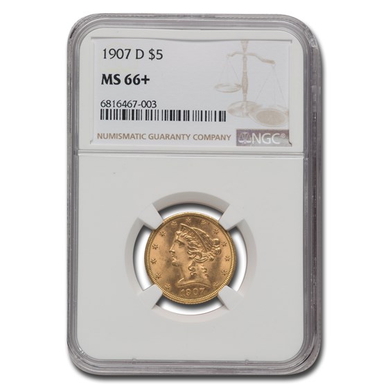 1907-D $5 Liberty Gold Half Eagle MS-66+ NGC 1907-D $5 Liberty Gold Half Eagle MS-66+ NGC