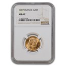 1907 France Gold 20 Francs MS-67 NGC