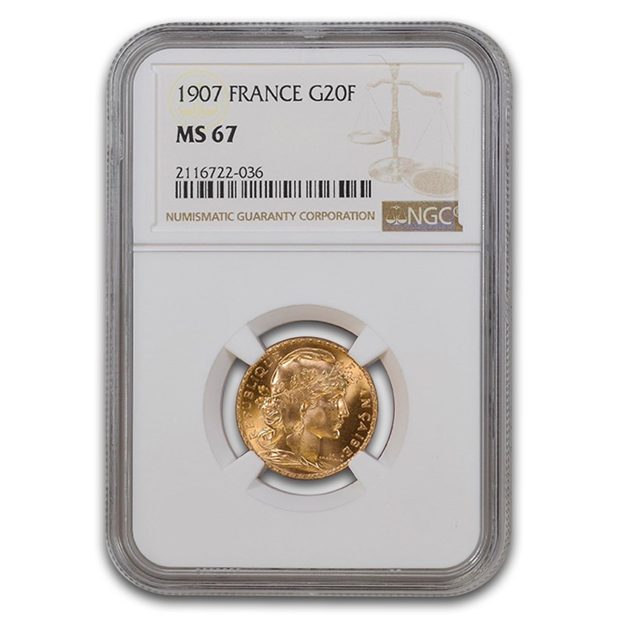 1907 France Gold 20 Francs MS-67 NGC