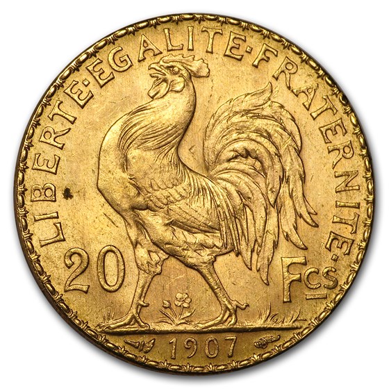 1907 France Gold 20 Francs Rooster BU 1907 France Gold 20 Francs Rooster BU