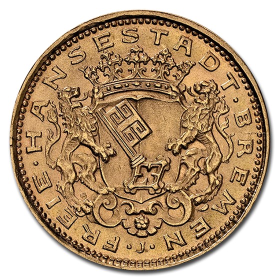 1907 German States Bremen Gold 10 Mark MS-68 NGC 1907 German States Bremen Gold 10 Mark MS-68 NGC