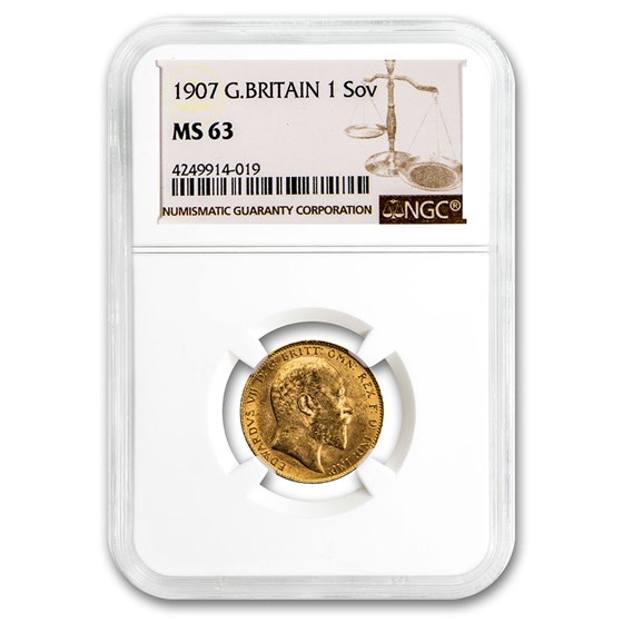 1907 Great Britain Gold Sovereign Edward VII MS-63 NGC 1907 Great Britain Gold Sovereign Edward VII MS-63 NGC