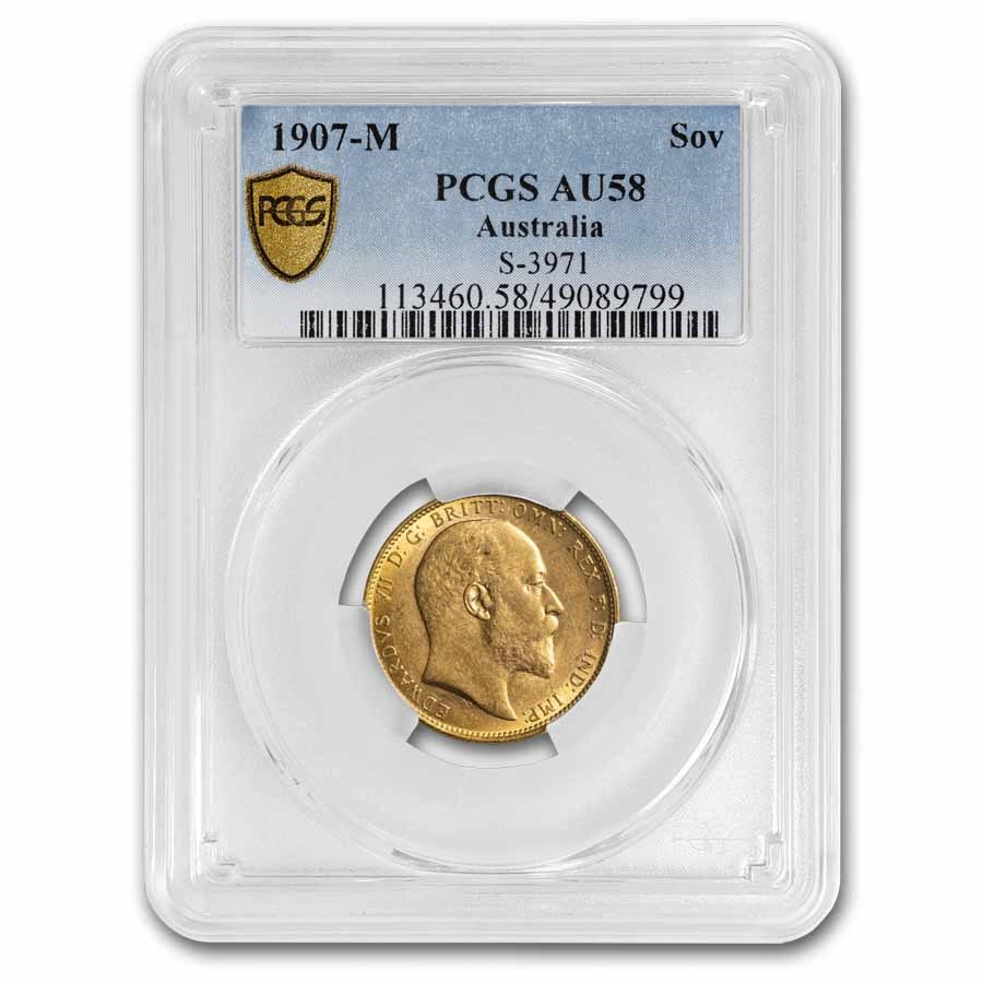 1907-M Australia Gold Sovereign Edward VII AU-58 PCGS