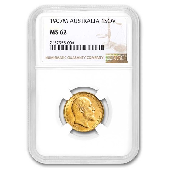 1907-M Australia Gold Sovereign Edward VII MS-62 NGC 1907-M Australia Gold Sovereign Edward VII MS-62 NGC