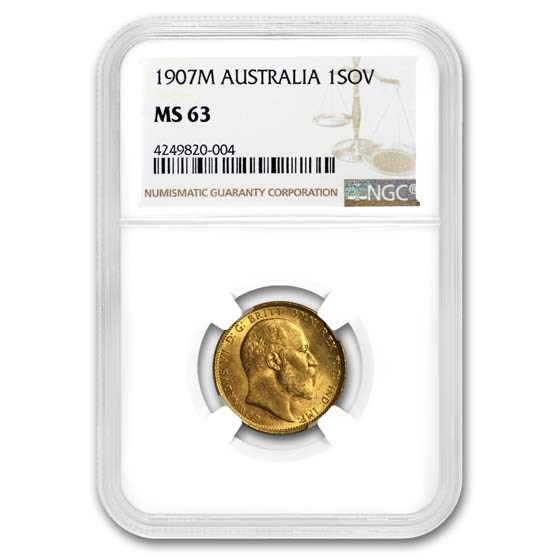 1907-M Australia Gold Sovereign Edward VII MS-63 NGC 1907-M Australia Gold Sovereign Edward VII MS-63 NGC