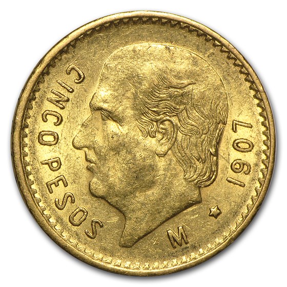 1907 Mexico Gold 5 Pesos AU 1907 Mexico Gold 5 Pesos AU