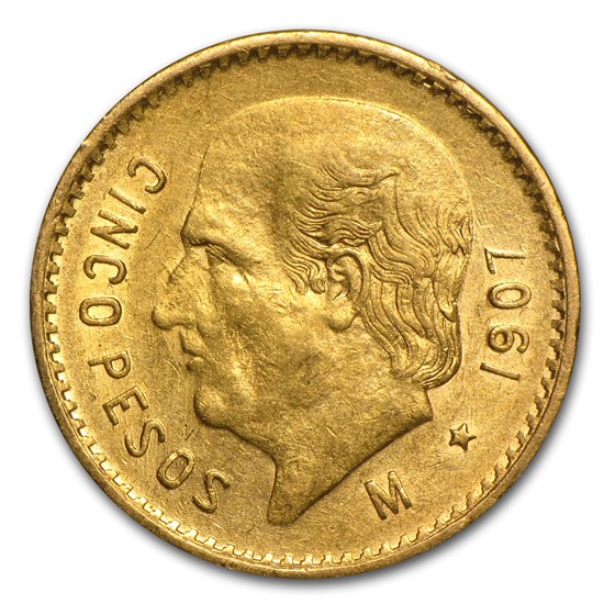 1907 Mexico Gold 5 Pesos XF 1907 Mexico Gold 5 Pesos XF