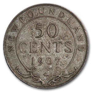 1907 Newfoundland Silver 50 Cents Edward VII VF 1907 Newfoundland Silver 50 Cents Edward VII VF