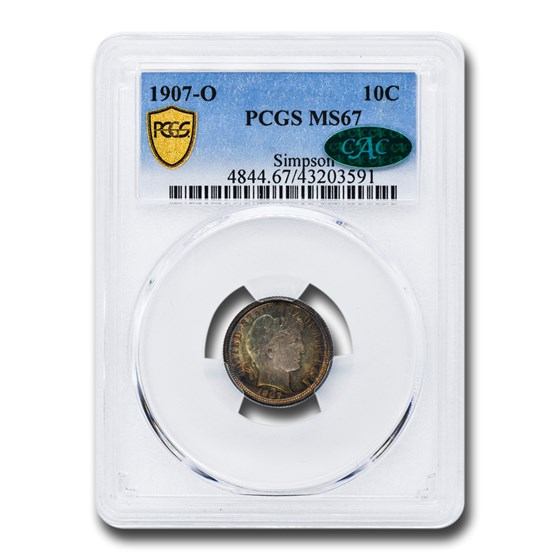 1907-O Barber Dime MS-67 PCGS CAC 1907-O Barber Dime MS-67 PCGS CAC