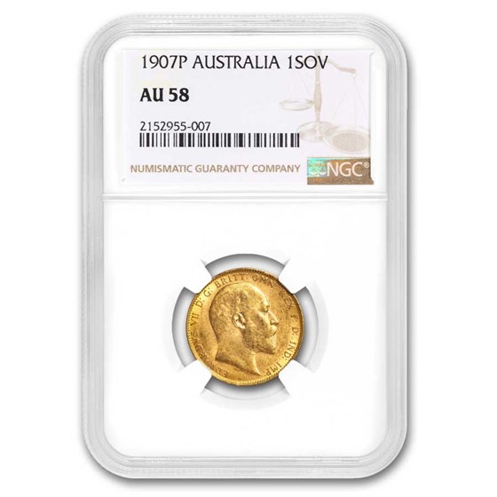 1907-P Australia Gold Sovereign Edward VII AU-58 NGC 1907-P Australia Gold Sovereign Edward VII AU-58 NGC