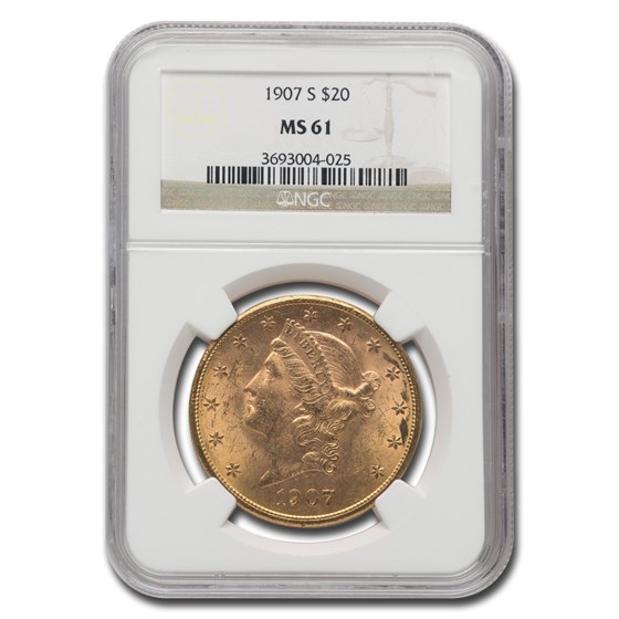 1907-S $20 Liberty Gold Double Eagle MS-61 NGC 1907-S $20 Liberty Gold Double Eagle MS-61 NGC