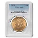 1907-S $20 Liberty Gold Double Eagle MS-61 PCGS