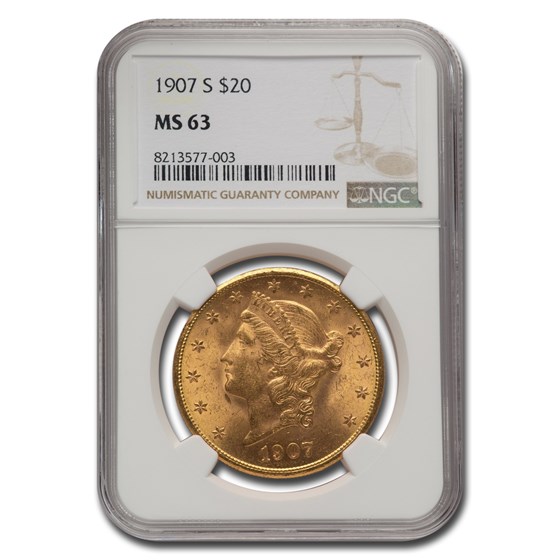 1907-S $20 Liberty Gold Double Eagle MS-63 NGC 1907-S $20 Liberty Gold Double Eagle MS-63 NGC