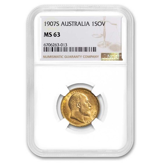 1907-S Australia Gold Sovereign Edward VII MS-63 NGC 1907-S Australia Gold Sovereign Edward VII MS-63 NGC
