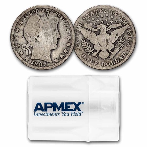 1907-S Barber Half Dollar 20-Coin Roll Avg Circ