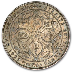 1907 Straits Settlements Silver Dollar of Edward VII EF+ 1907 Straits Settlements Silver Dollar of Edward VII EF+