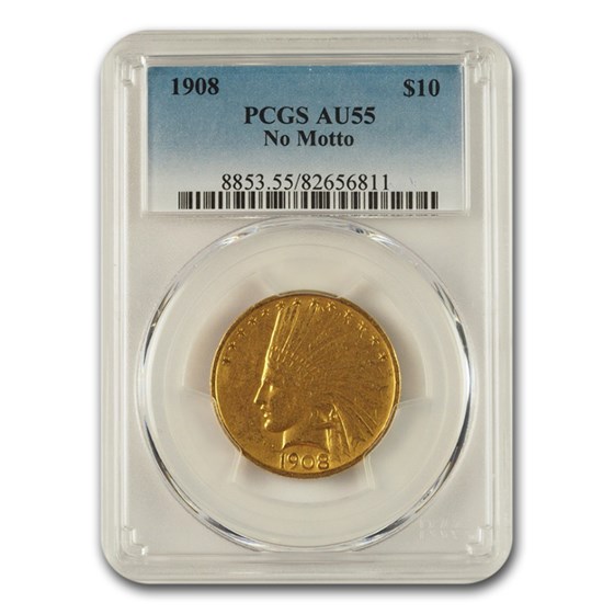 1908 $10 Indian Gold Eagle No Motto AU-55 PCGS 1908 $10 Indian Gold Eagle No Motto AU-55 PCGS