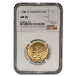 1908 $10 Indian Gold Eagle No Motto AU-58 NGC