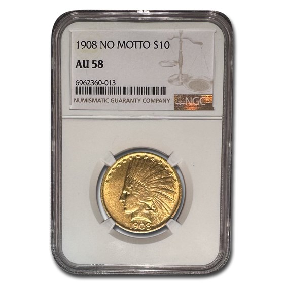 1908 $10 Indian Gold Eagle No Motto AU-58 NGC 1908 $10 Indian Gold Eagle No Motto AU-58 NGC