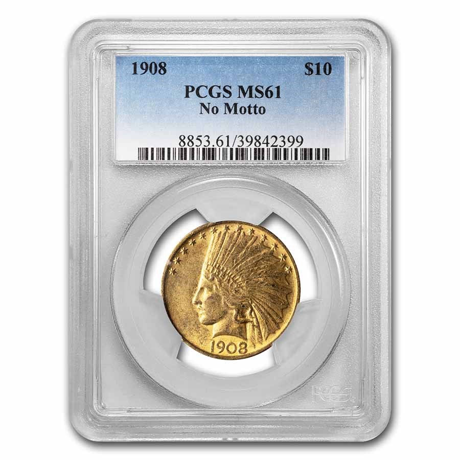 1908 $10 Indian Gold Eagle No Motto MS-61 PCGS