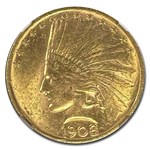 1908 $10 Indian Gold Eagle No Motto MS-62 NGC