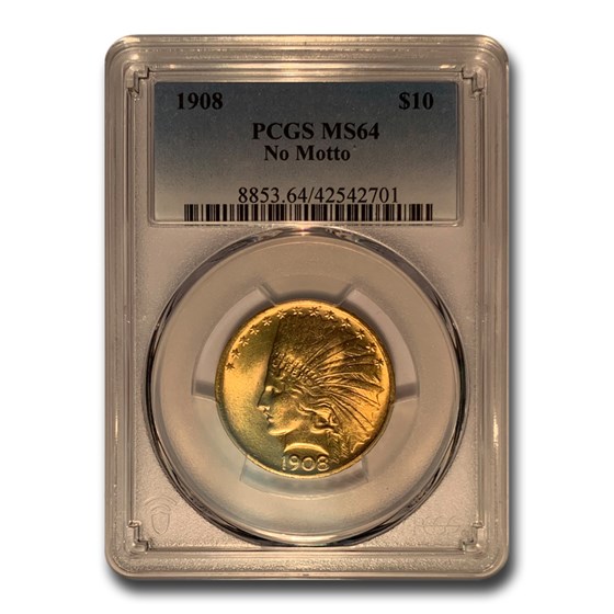 1908 $10 Indian Gold Eagle No Motto MS-64 PCGS 1908 $10 Indian Gold Eagle No Motto MS-64 PCGS