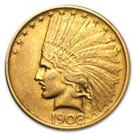 1908 $10 Indian Gold Eagle No Motto XF Details (Cleaned)