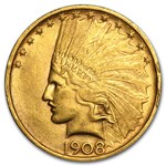 1908 $10 Indian Gold Eagle No Motto XF