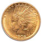 1908 $10 Indian Gold Eagle w/Motto AU-58 PCGS