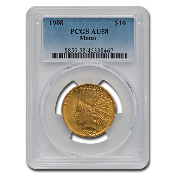 1908 $10 Indian Gold Eagle w/Motto AU-58 PCGS