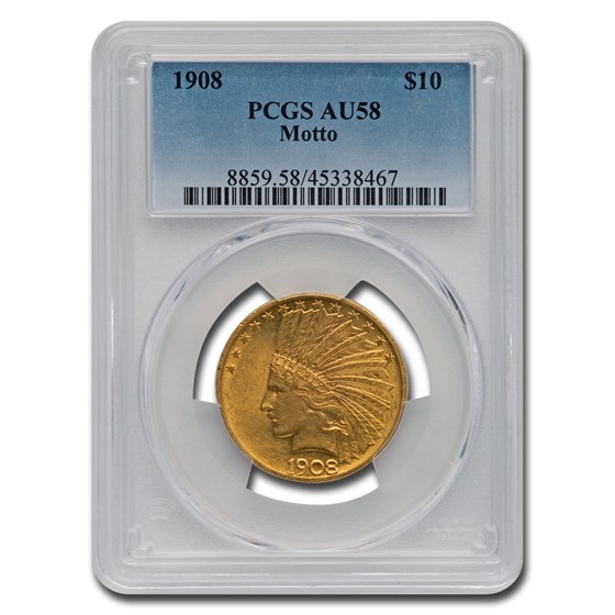 1908 $10 Indian Gold Eagle w/Motto AU-58 PCGS 1908 $10 Indian Gold Eagle w/Motto AU-58 PCGS