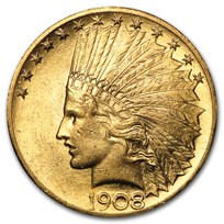1908 $10 Indian Gold Eagle w/Motto AU