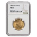1908 $10 Indian Gold Eagle w/Motto MS-61 NGC
