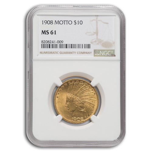 1908 $10 Indian Gold Eagle w/Motto MS-61 NGC