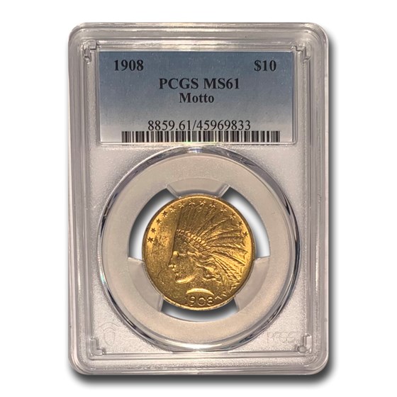 1908 $10 Indian Gold Eagle w/Motto MS-61 PCGS 1908 $10 Indian Gold Eagle w/Motto MS-61 PCGS